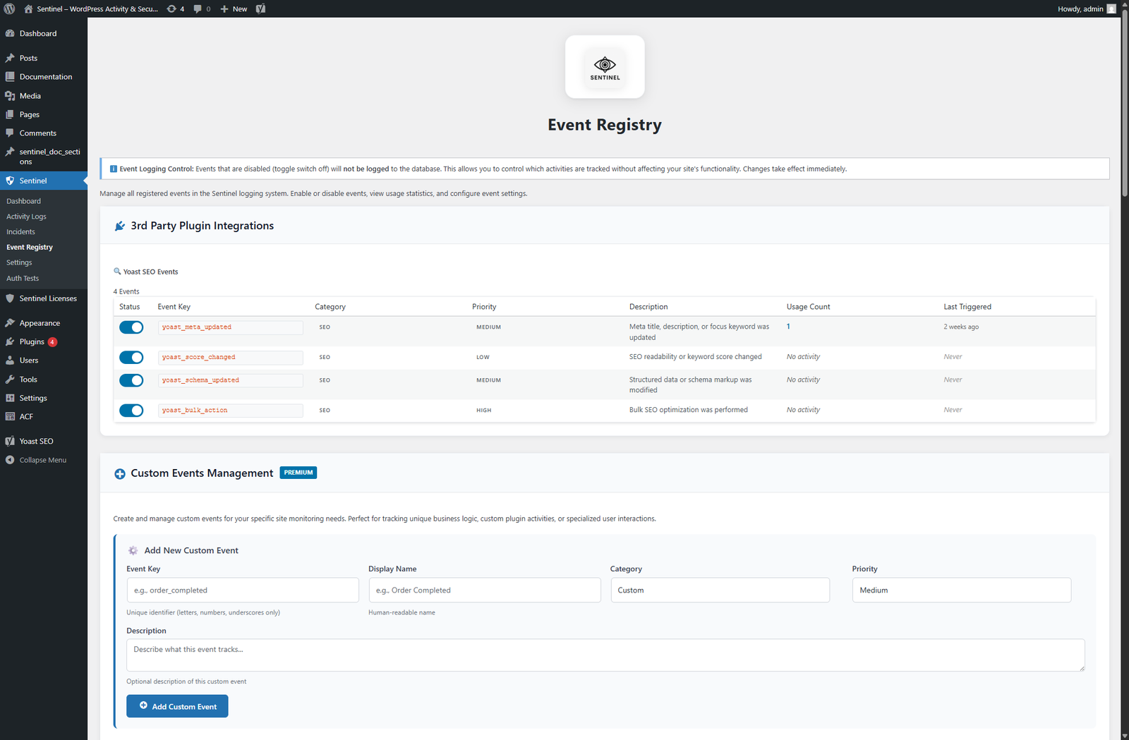 Sentinel+ Custom Events